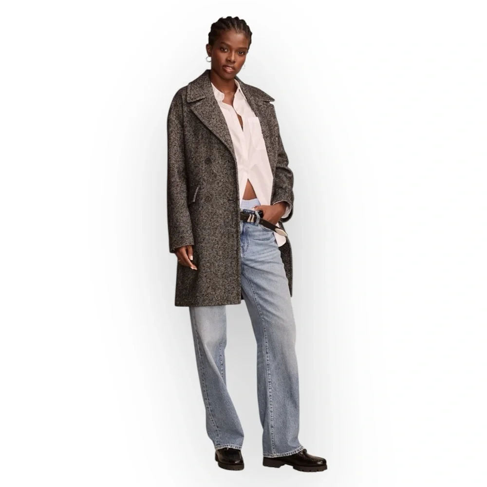 Lucky Brand Oversized Herringbone Double Breasted Coat - Picture 2 of 9